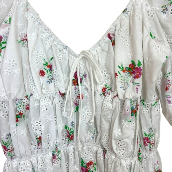 For Love & Lemons - Women’s ‘Tarte’ Eyelet Smocked Mini Dress - White, Small - Picture 12 of 16